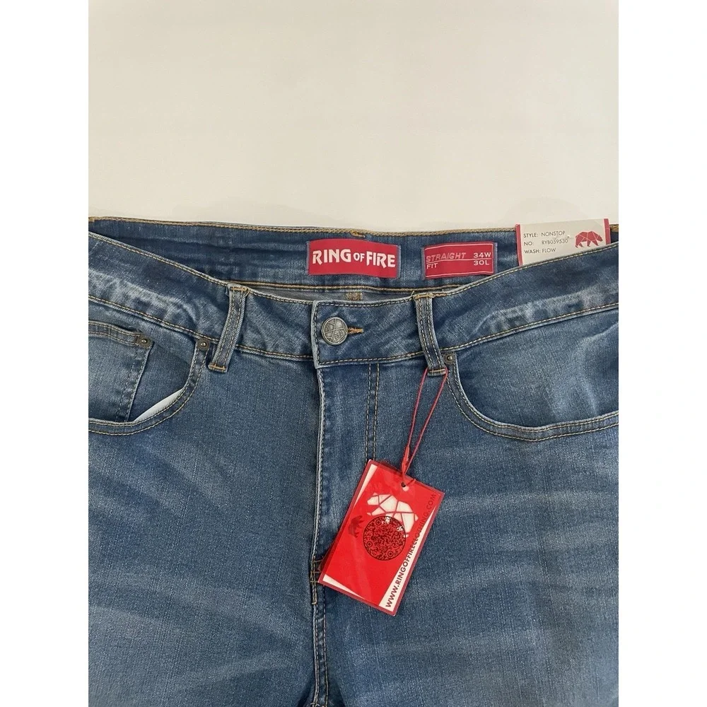 Men's Ring of Fire Straight Fit Jeans Blue Light Casual Size 34W